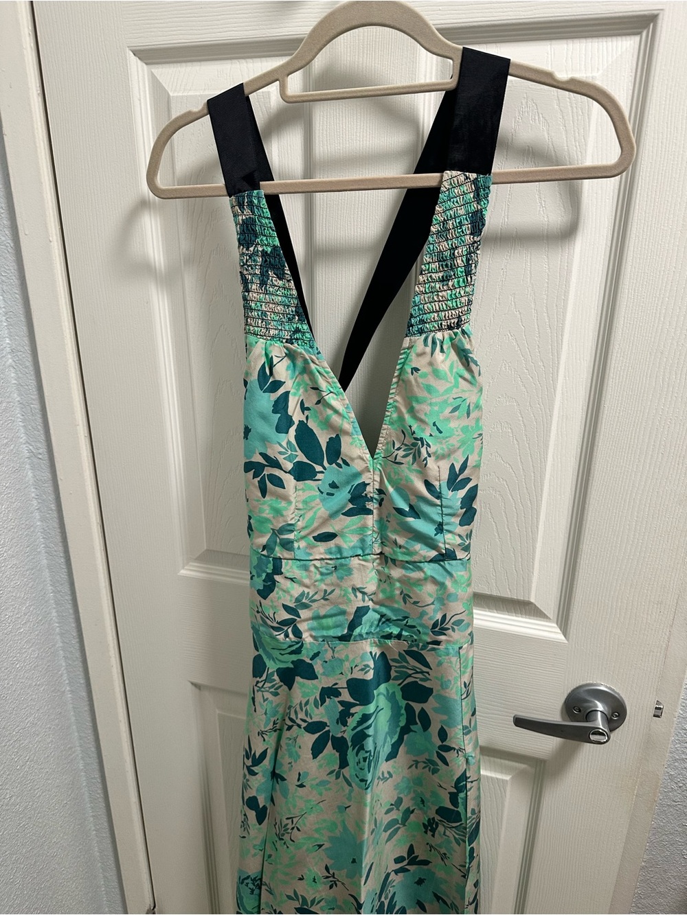 Anthropologie Floral Maxi Dress in Teal and Black